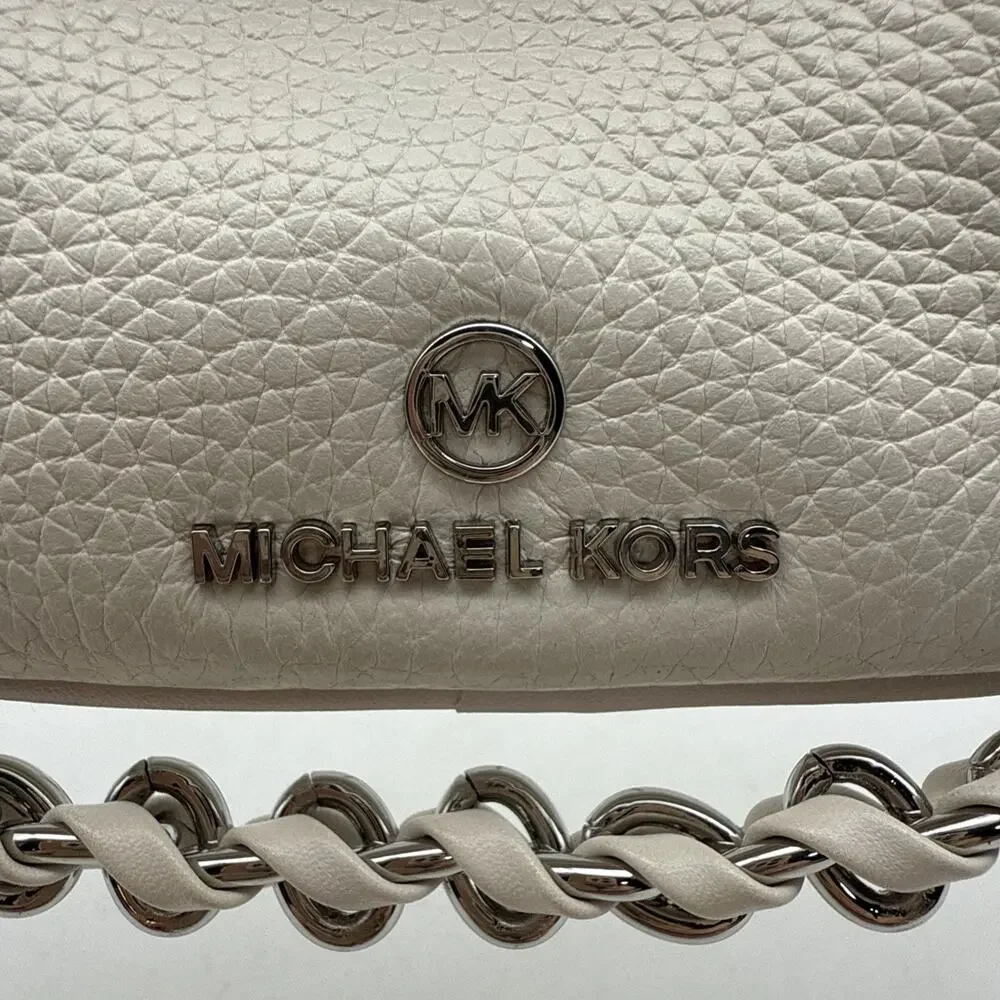 Michael Kors Slater XS Optic White Pebbled Leather Sling Pack Messenger Bag⬇️